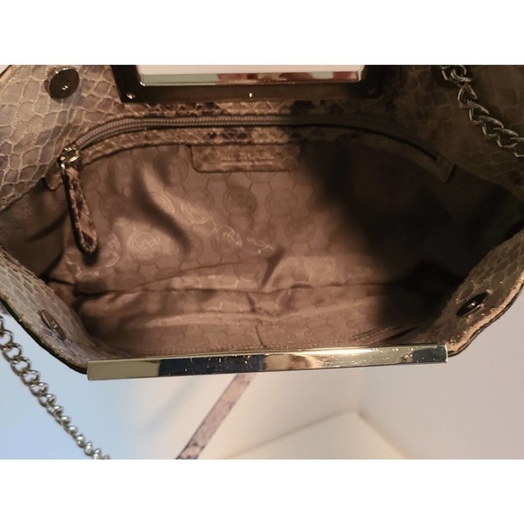 MICHAEL KORS LEATHER BAG EMBOSSED PYTHON SNAKE SHOULDER STRAP PURSE OR CLUTCH - Picture 8 of 9